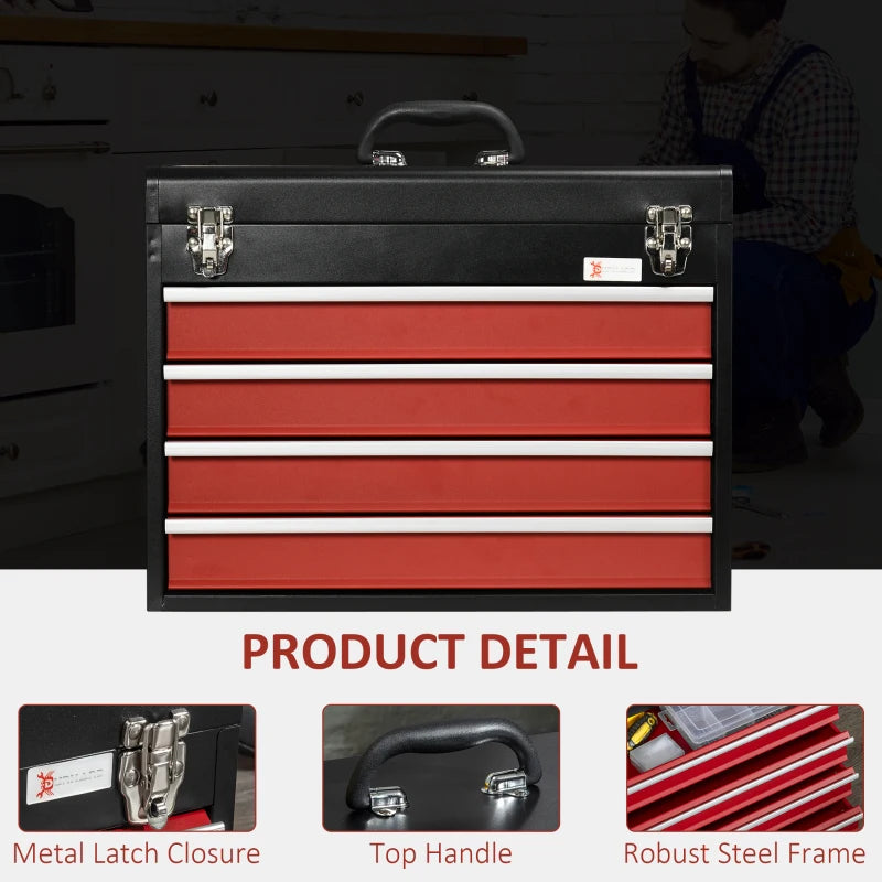 Lockable Tool Chest and Tool Box Set of 2, 7 Drawer Tool Cabinet with Wheels, 4 Drawer Portable Tool Chest with Handle for Garage, Factory, Workshop, Red