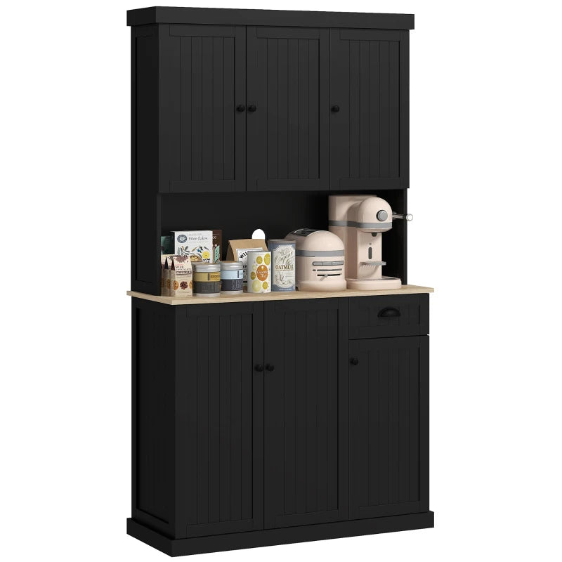 71" Kitchen Pantry Buffet with Hutch Storage Cabinet Microwave Oven Stand with Drawer, Black