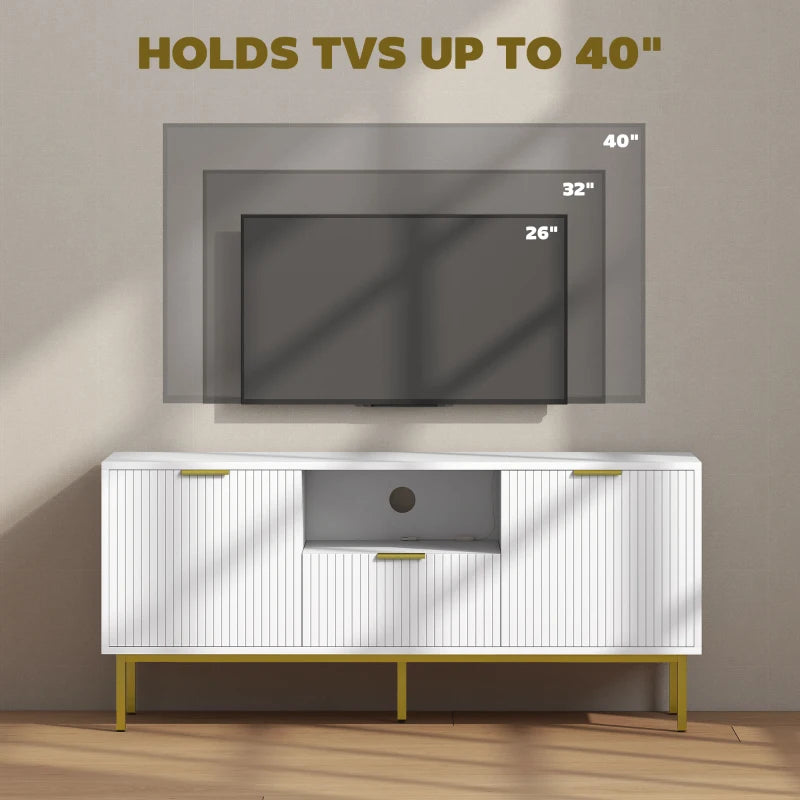 Modern TV Console for TVs up to 50 Inch, Entertainment Center with Smart RGB LED Lights and Soft Close Doors, White