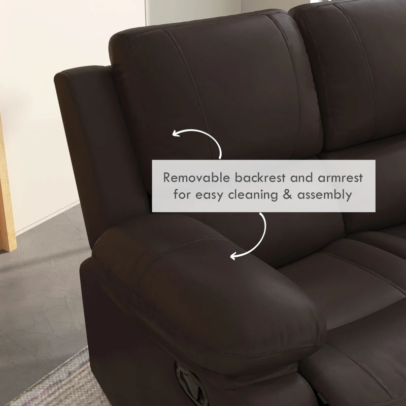 HOMCOM PU Leather Manual Recliner Sofa, Double Reclining Loveseat with Pullback Control Footrest for Living Room, Brown