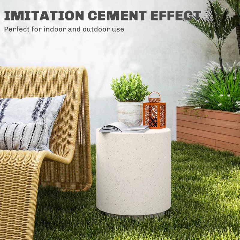 Terrazzo Finish Side Table, 17" Round End Table for Indoor and Outdoor, Cream White