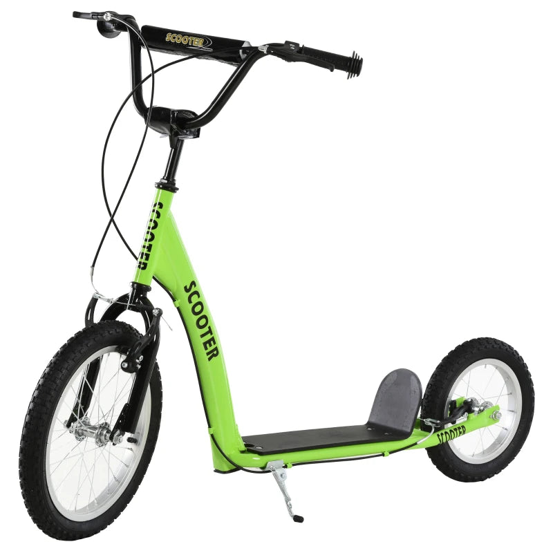 Aosom Kids Scooter with Adjustable Handlebar, Youth Kick Scooter with Dual Brakes, Inflatable Wheels, for Age 5+, Green