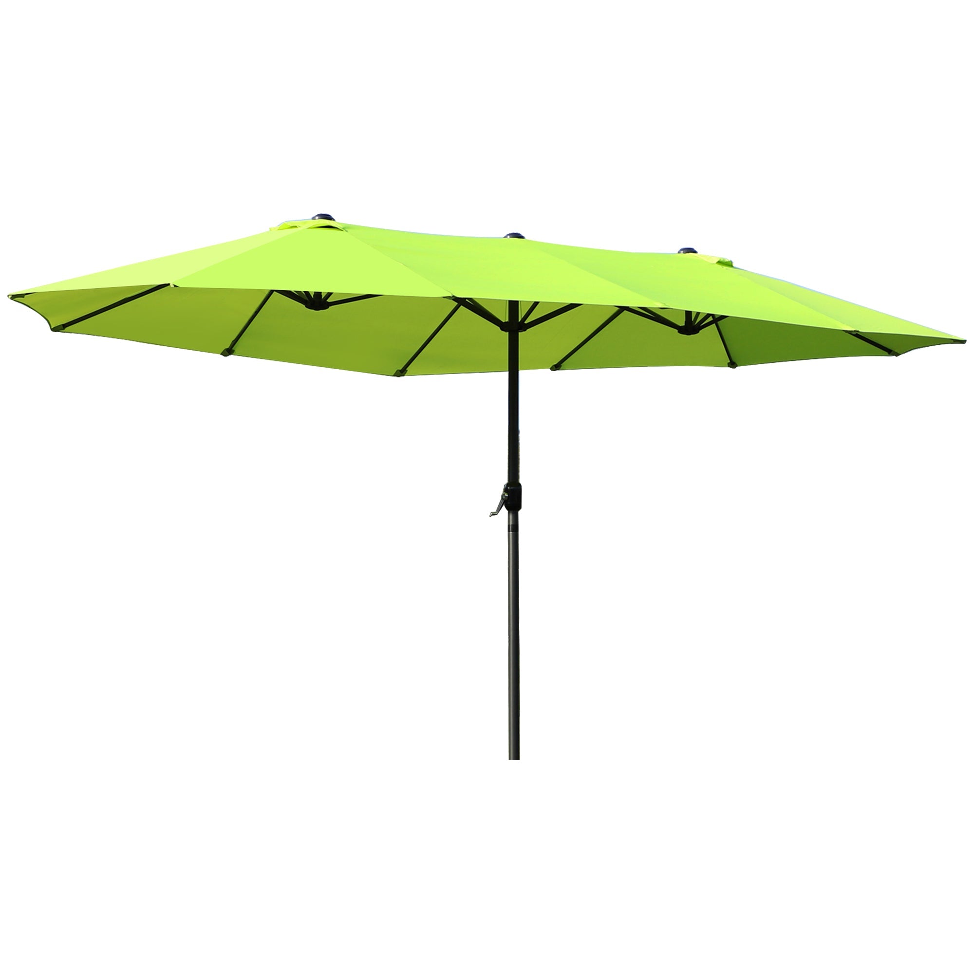 Outsunny 15ft Twin Canopy Patio Umbrella - Sunshade with Steel Table, Lift Crank in Green for Outdoor Comfort