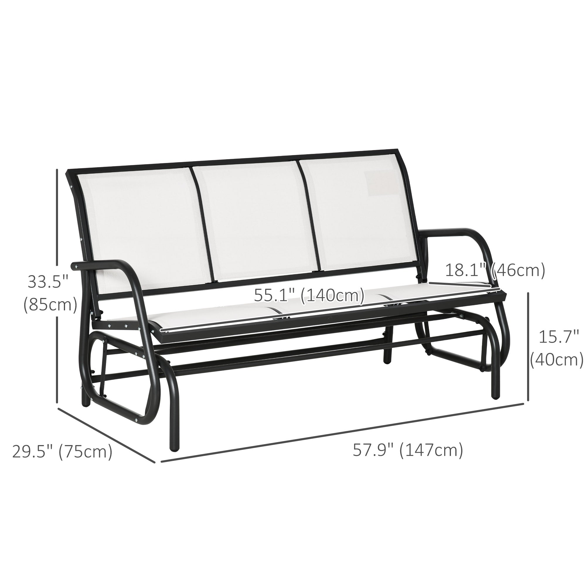 Outsunny 3-Seat Outdoor Glider Chair, Patio Rocking Chair, Steel Frame, Sling Fabric Seat for Garden, Backyard, Lawn, Cream