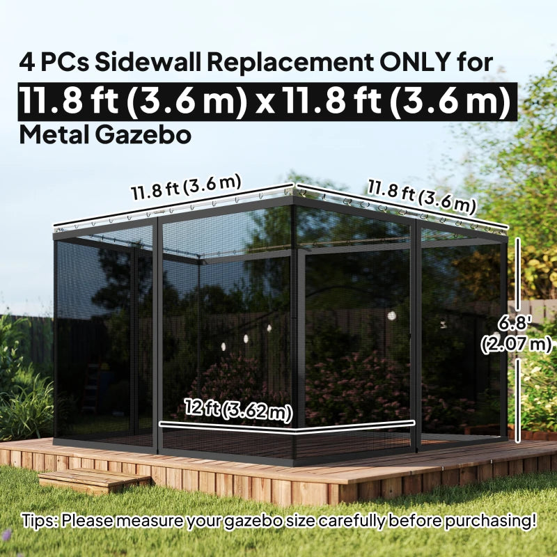 Replacement Mosquito Netting for Gazebo 12' x 12' Black Screen Walls for Canopy with Zippers, Black