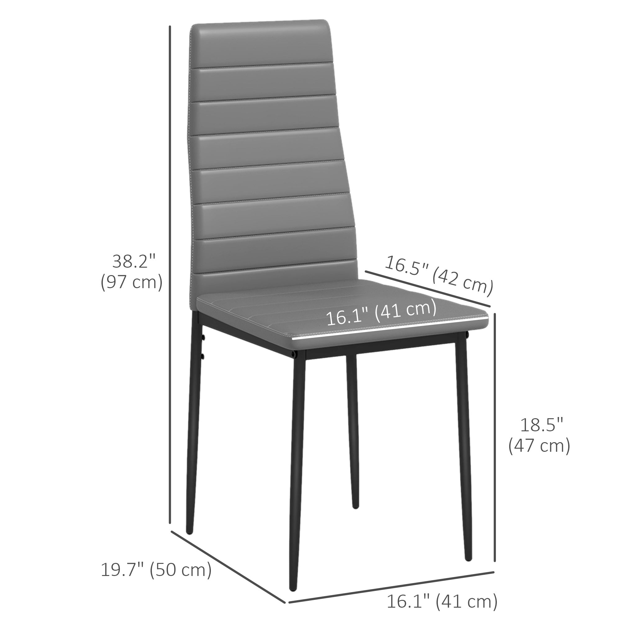 HOMCOM Dining Chairs - Modern Set of 4, High Back with PU Leather Upholstery & Metal Legs in Grey