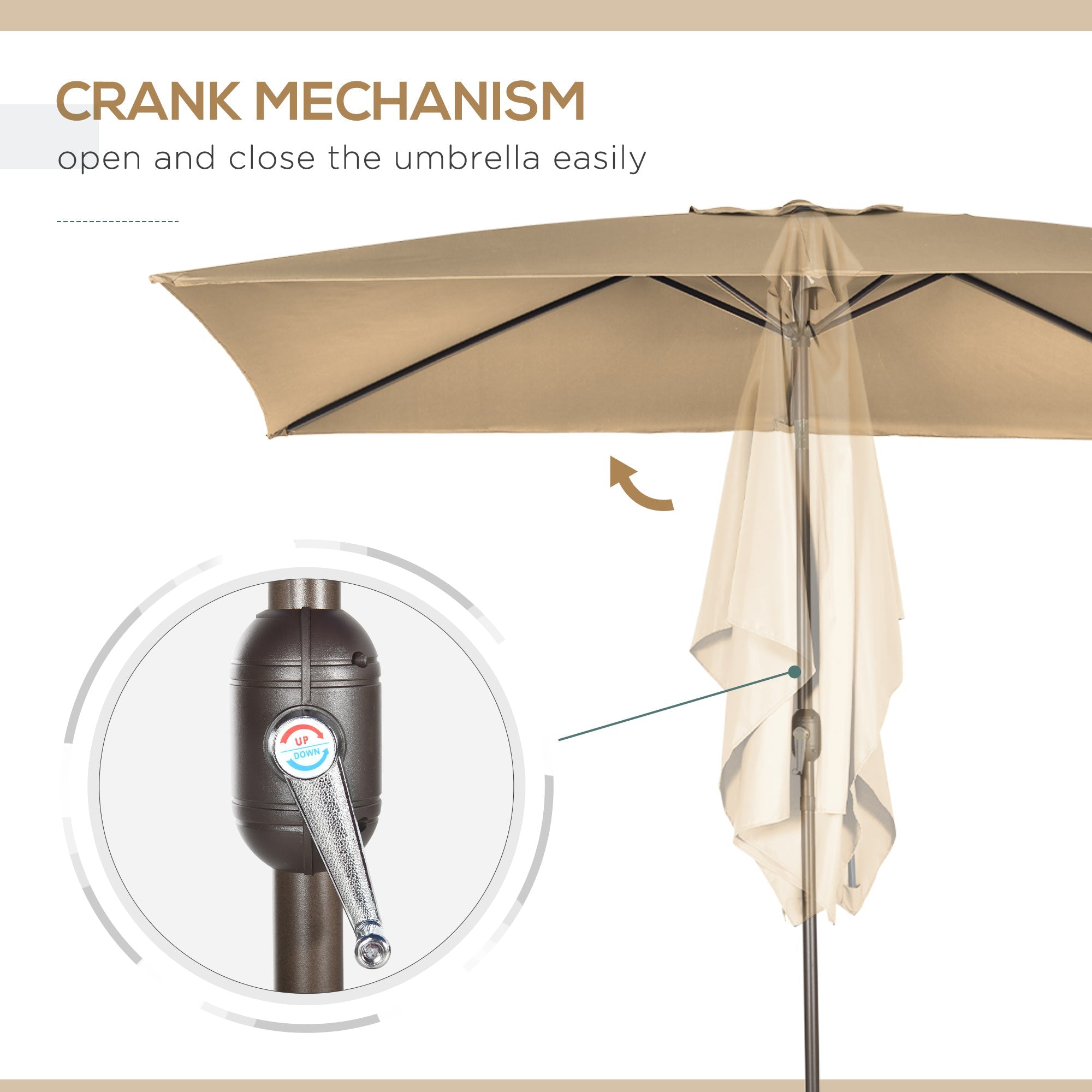 Outsunny Rectangle Patio Umbrella: 6.5x10ft Aluminum Tilt Outdoor Sunshade Canopy with Crank, Tan