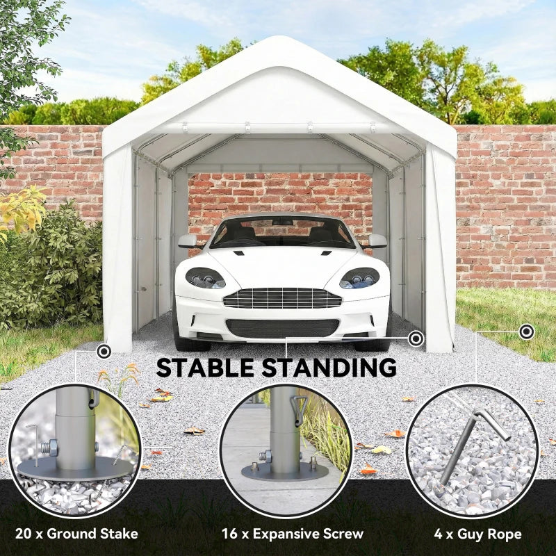 Carport, 10 x 20 ft Portable Garage with 2 Roll-Up Doors and Removable Sidewalls for Car, Truck, Boat, White