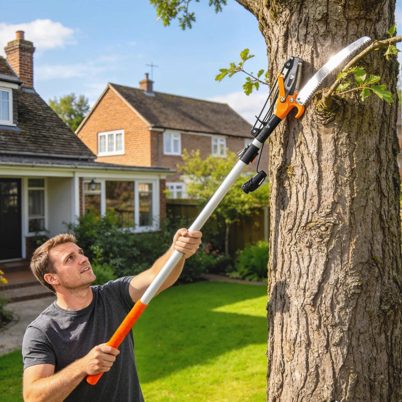 6.5ft 2-In-1 Manual Pole Saw for Tree Trimming, Aluminium Telescopic Long Reach Pole Pruner with Sharp 65Mn Steel Blade