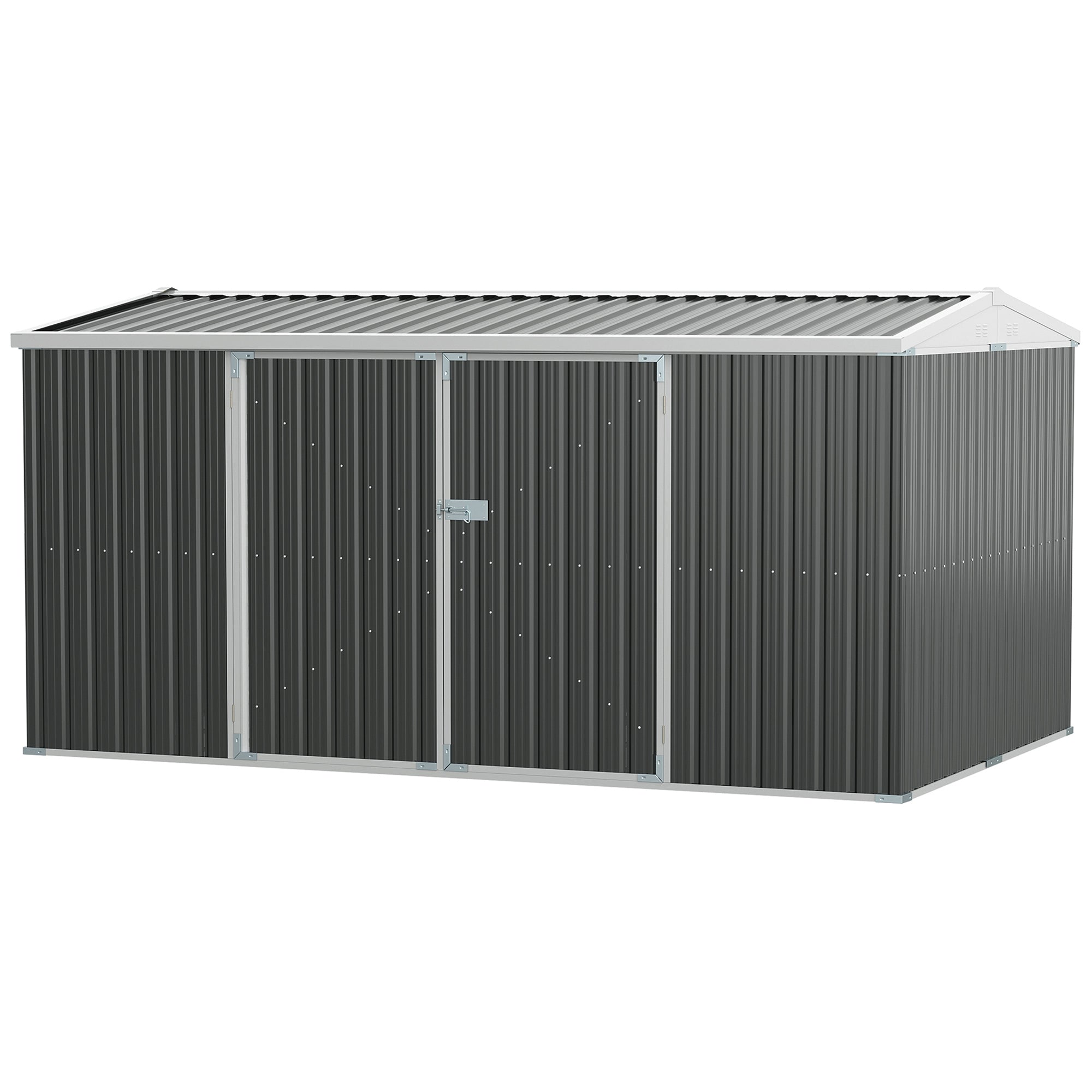 Outsunny 14' x 8' Galvanized Steel Storage Shed, Garden Shed with Lockable Doors, Air Vents for Backyard, Patio and Lawn, Grey