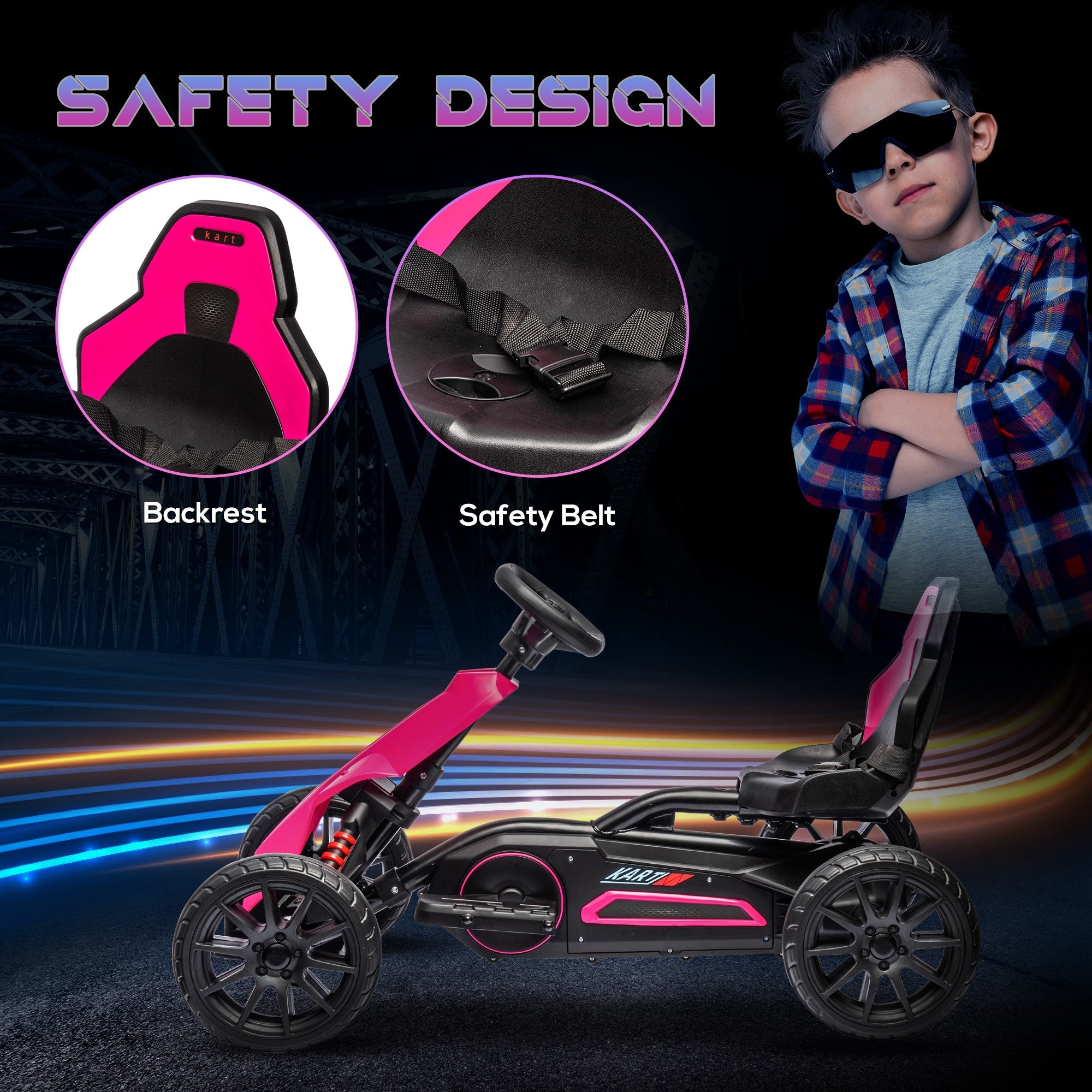 Aosom 12V Kids Electric Go Kart Racer Outdoor Car Forward Backward Adjustable Speed Pink for Ages 3-8