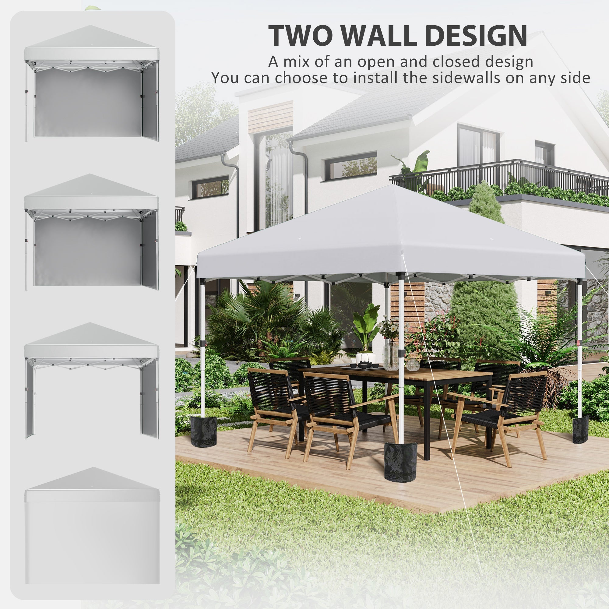 Outsunny Pop Up Canopy 10'x10' with Sidewalls & Roller Bag, Height Adjustable, White - Instant Shade for Outdoor, Garden, Patio