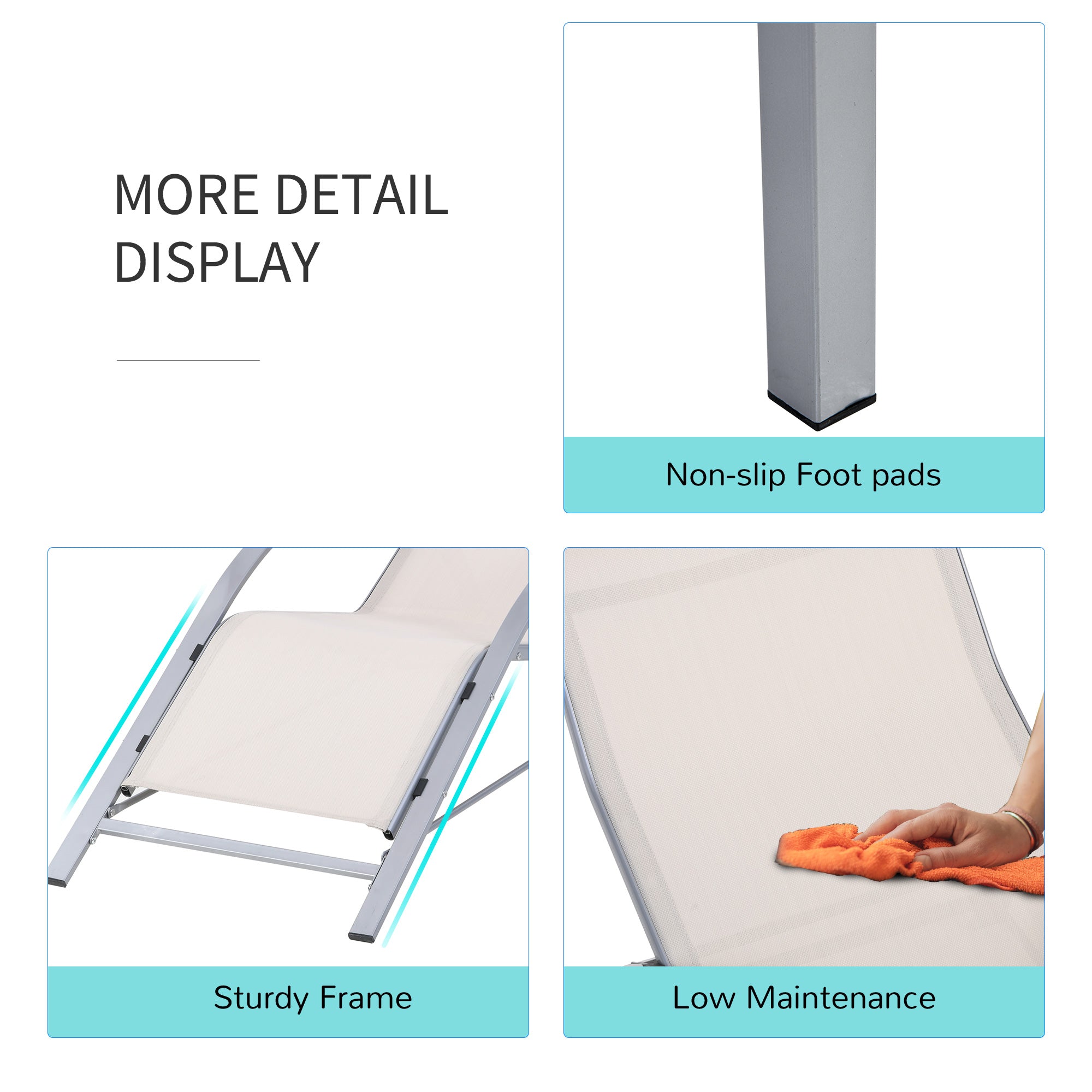 Outsunny 3 Pieces Patio Lounge Chair Set Outdoor Sunbathing Chair with Table for Yard Garden, Cream White