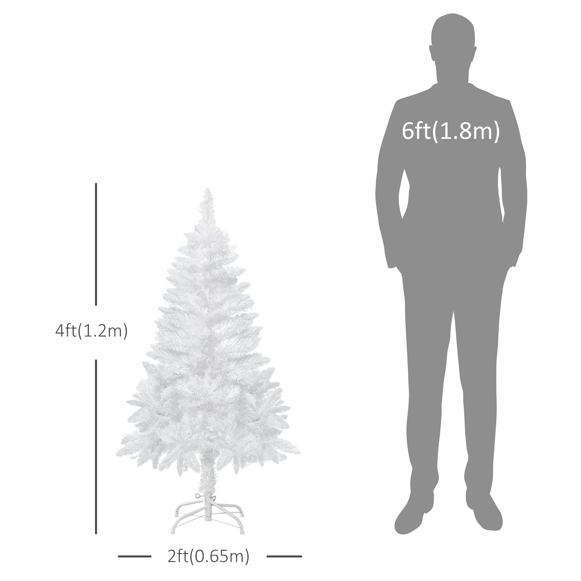 HOMCOM 4ft Artificial Christmas Tree with Pine Realistic Branches, Auto Open, for Indoor Decoration, White