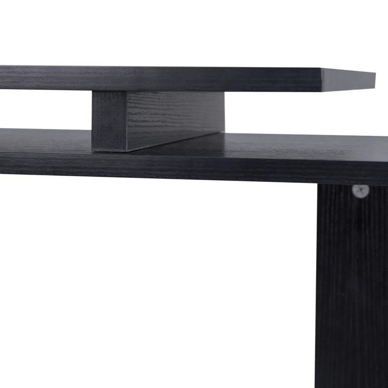 55" Corner Computer Desk, 360° Rotating L-Shaped Desk, Home Office Workstation with 3-Tier Shelves, Bookshelf, Black