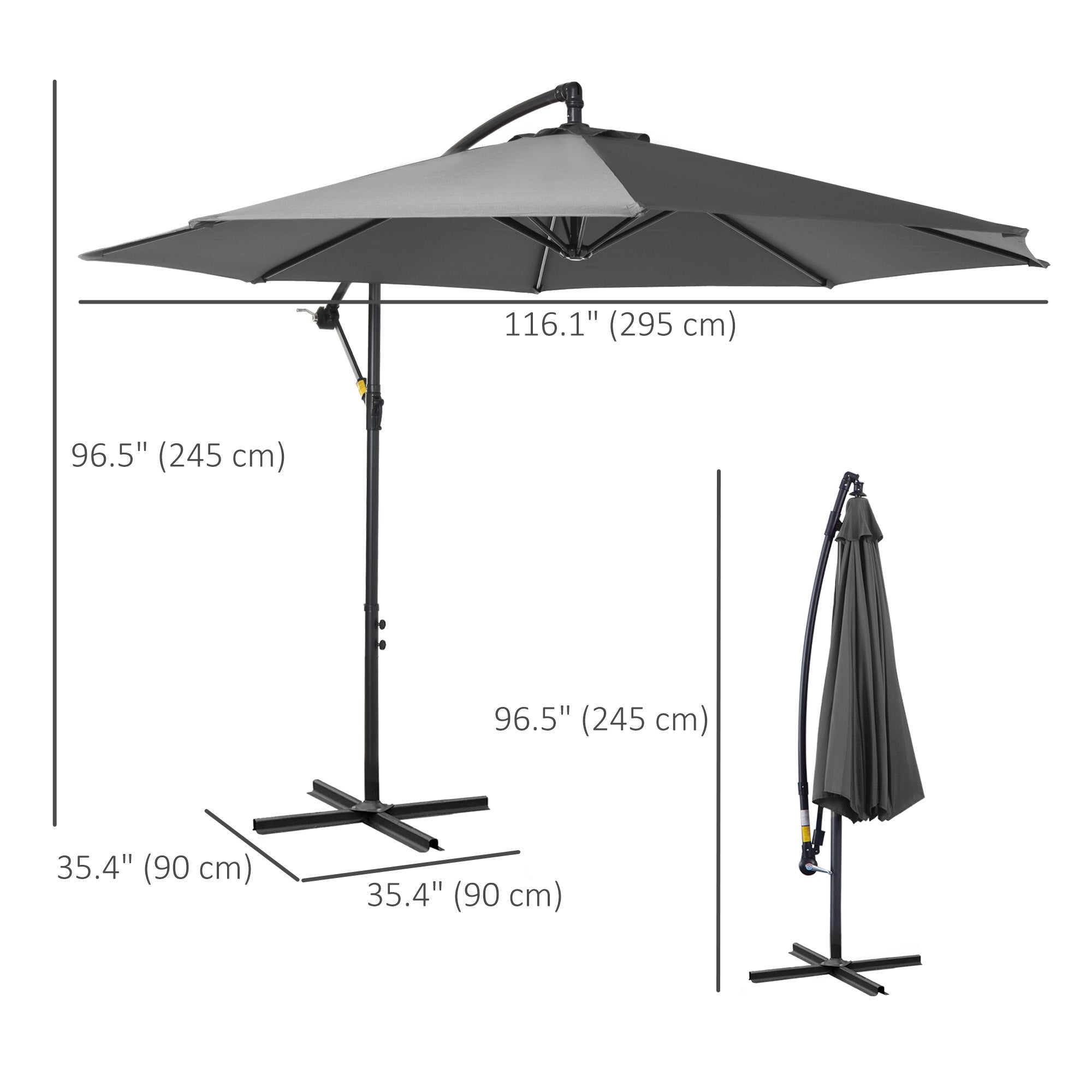Outsunny 9.7ft Offset Patio UmbrellaCantilever Parasol with Crank Handle, 8 Ribs and Cross Base for Outdoor, Sun Shade, Cream