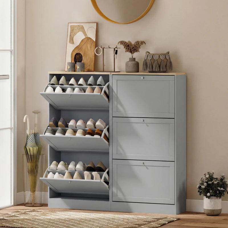 Modern Shoe Storage with 3 Flip Drawers and Adjustable Shelves, Shoe Cabinet Organizer for 12-18 Pairs of Shoes, Grey
