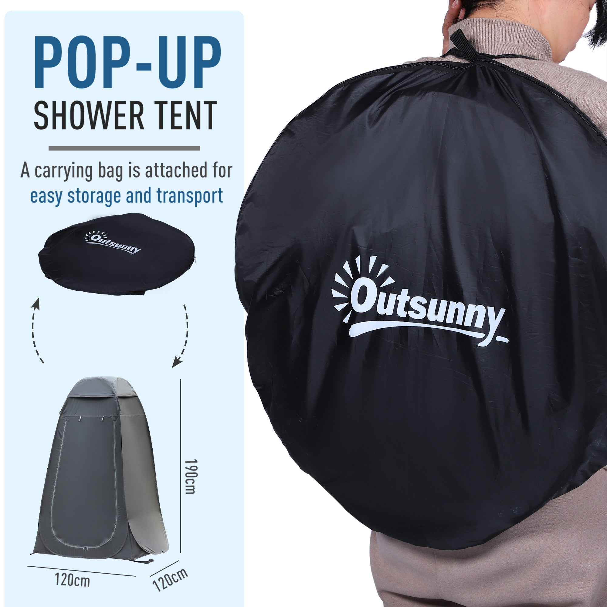 Outsunny Portable Pop Up Shower Tent Privacy Changing Room for Outdoor Dressing Fishing with Carry Bag Black