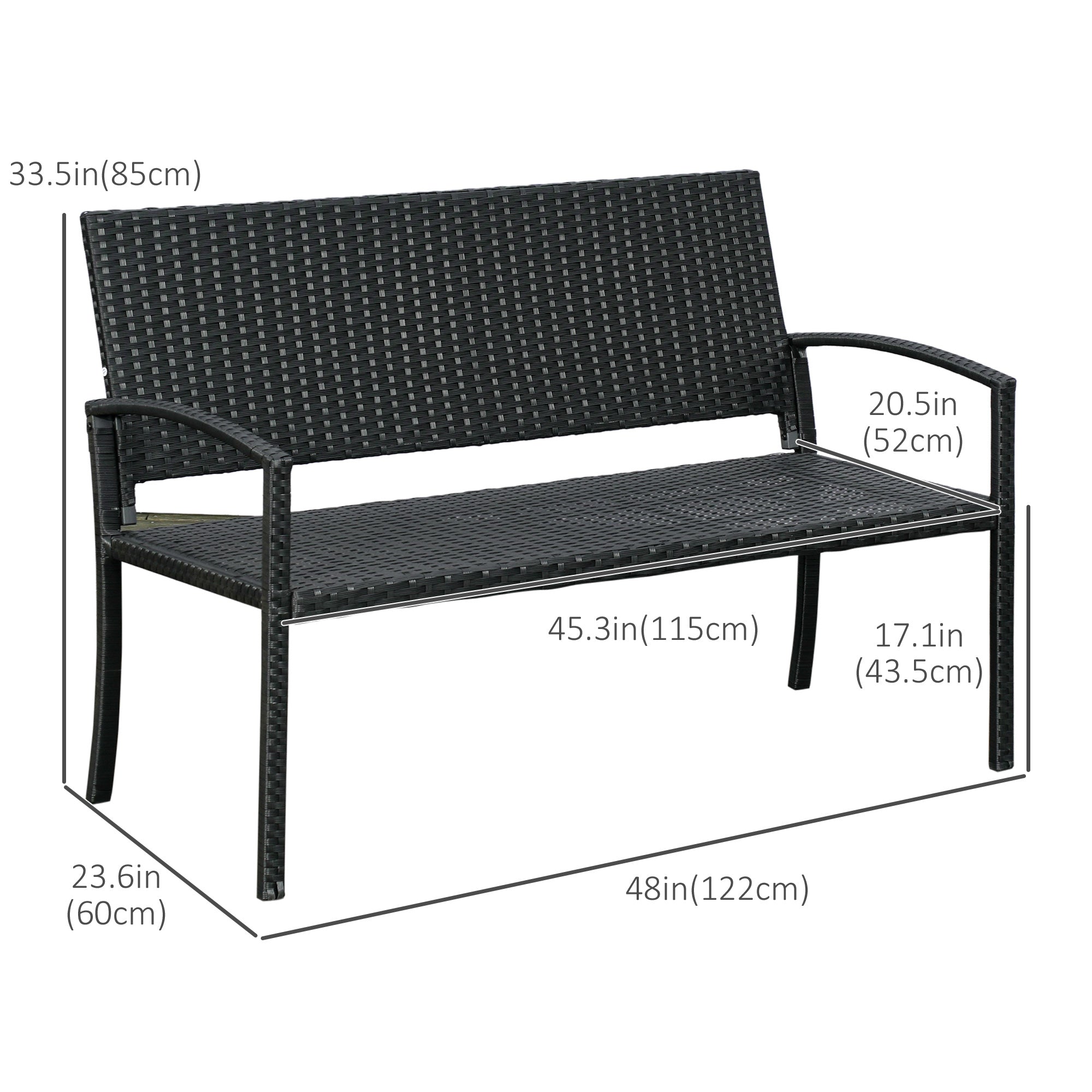 Outsunny Rattan Wicker Loveseat Furniture Hand Woven Portable Black