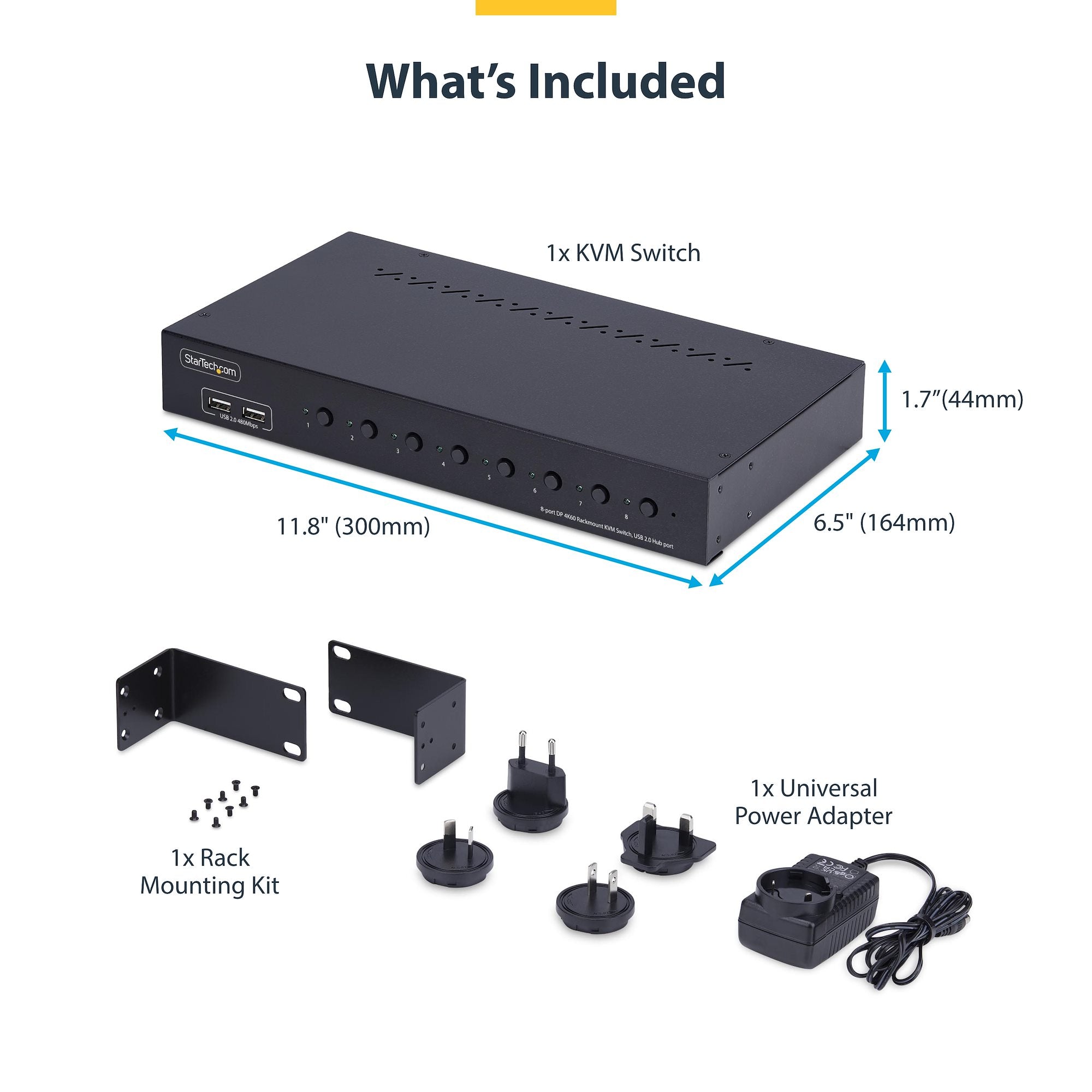 8-Port DisplayPort KVM Switch with 1U Rack Mount Kit, 4K 60Hz DP 1.2, Push-Button & Hotkey Switching, 4-Port USB Hub, OS Independent, TAA Compliant