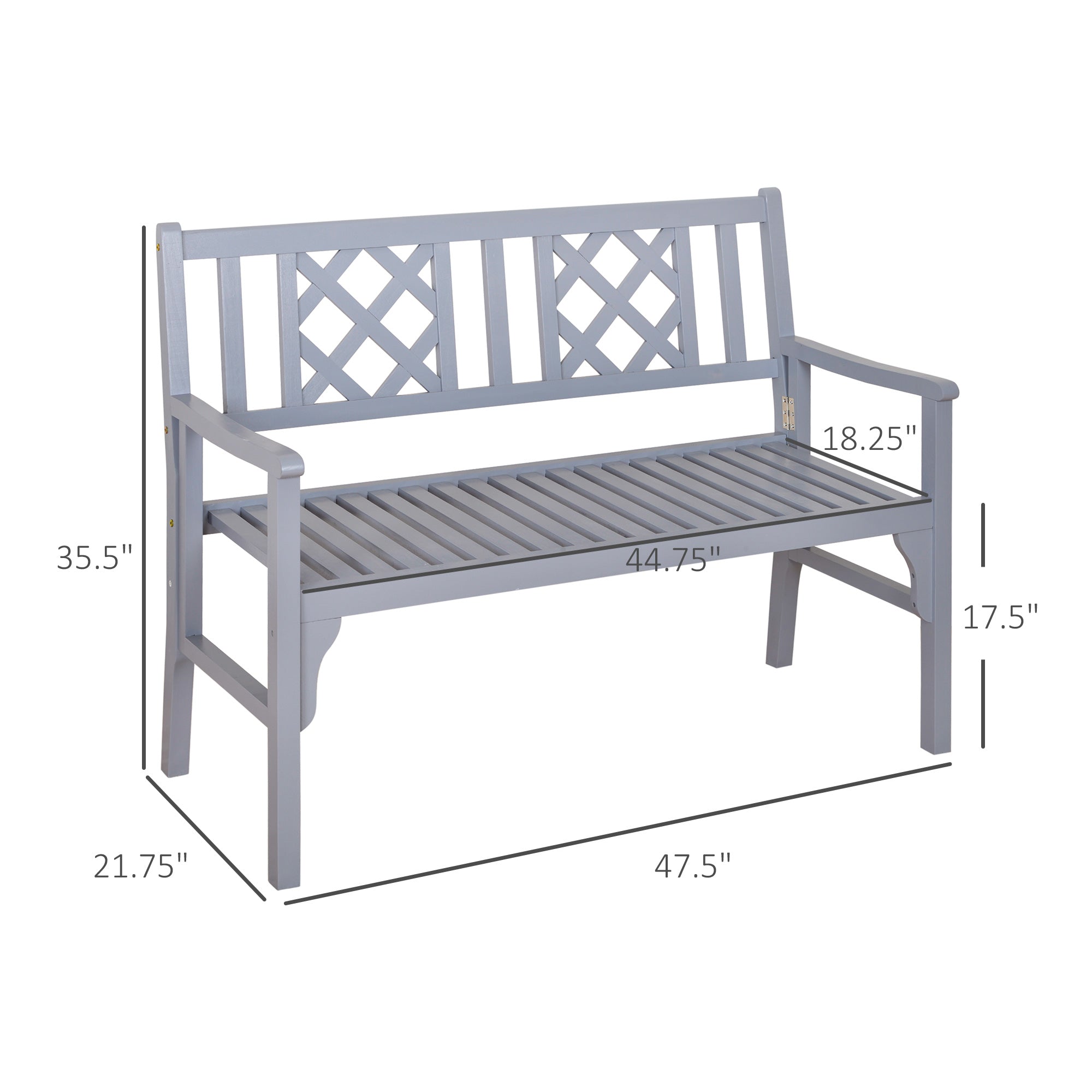 Outsunny Garden Bench 2-Seater Patio Wooden Loveseat Backrest Armrest Grey