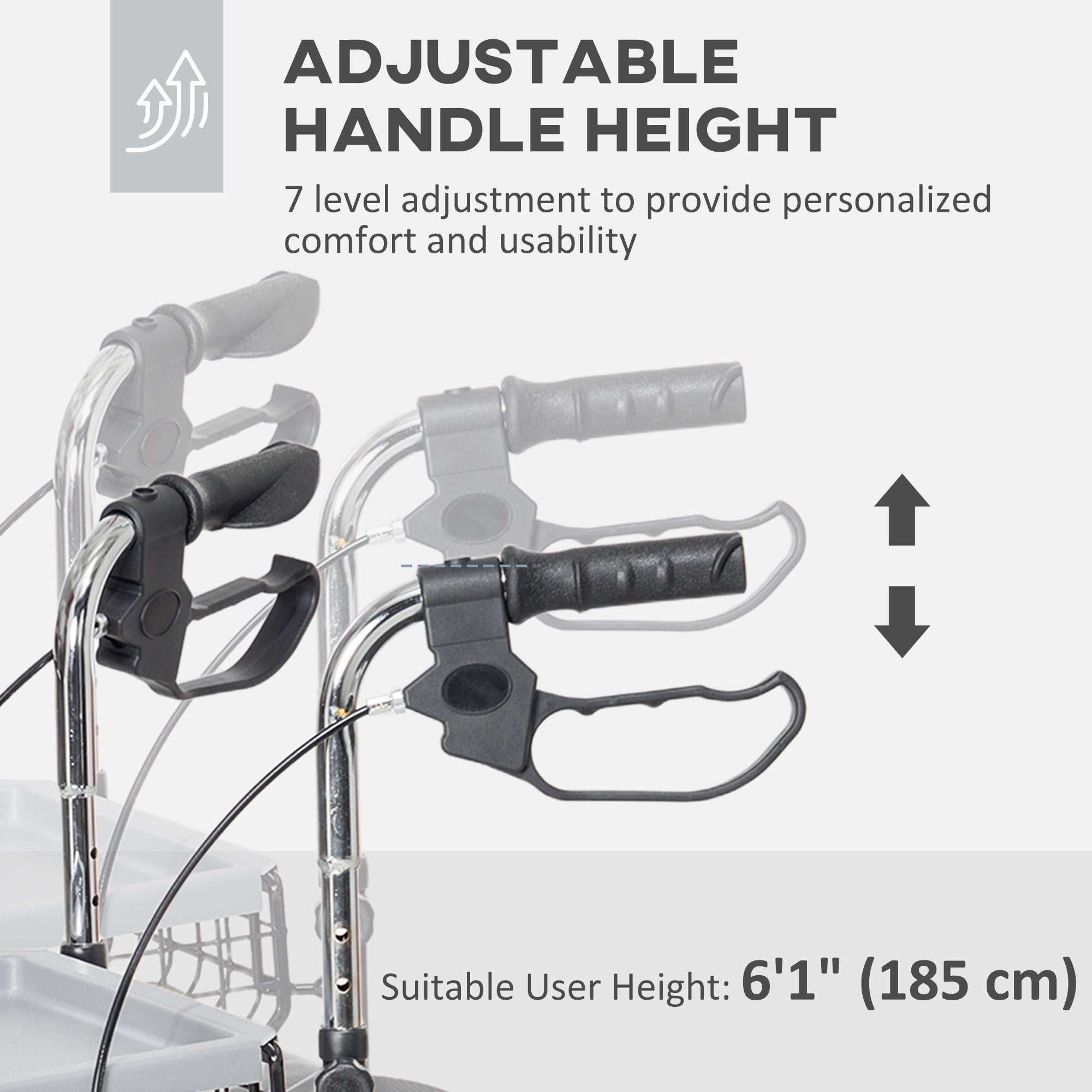 HOMCOM Upright Walker Up Rollator, Rolling Walker with Wheels, Storage Bag, Tray, Adjustable Handle Height, Black