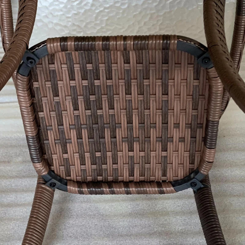 Outdoor Coffee Table with Storage Shelf, Hand-Woven Wicker Side Table with Water-Ripple Glass Top, Mix Brown