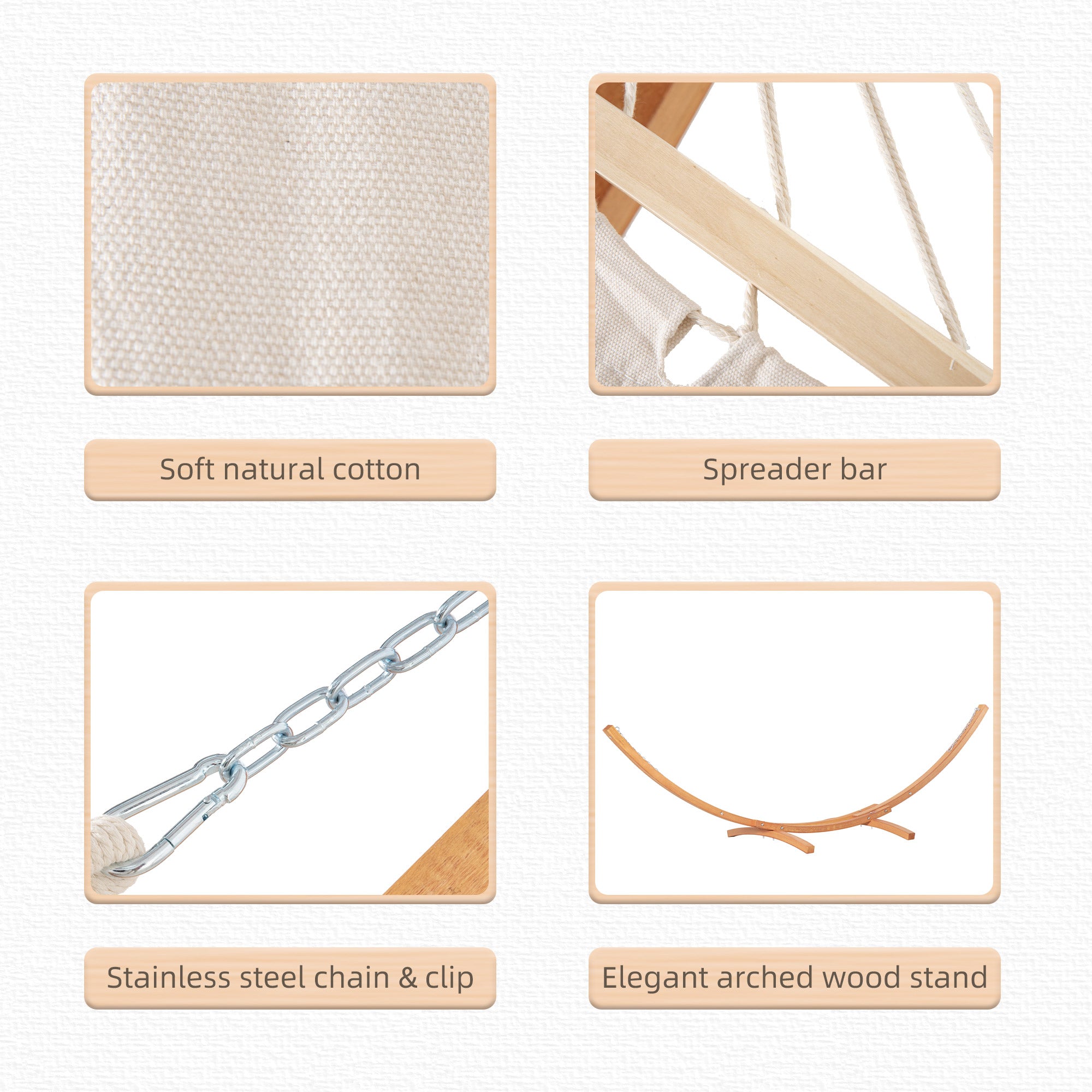 Outsunny Wooden Hammock Stand Outdoor Arch Hammock Bed w Straps Hooks Camping Gear White