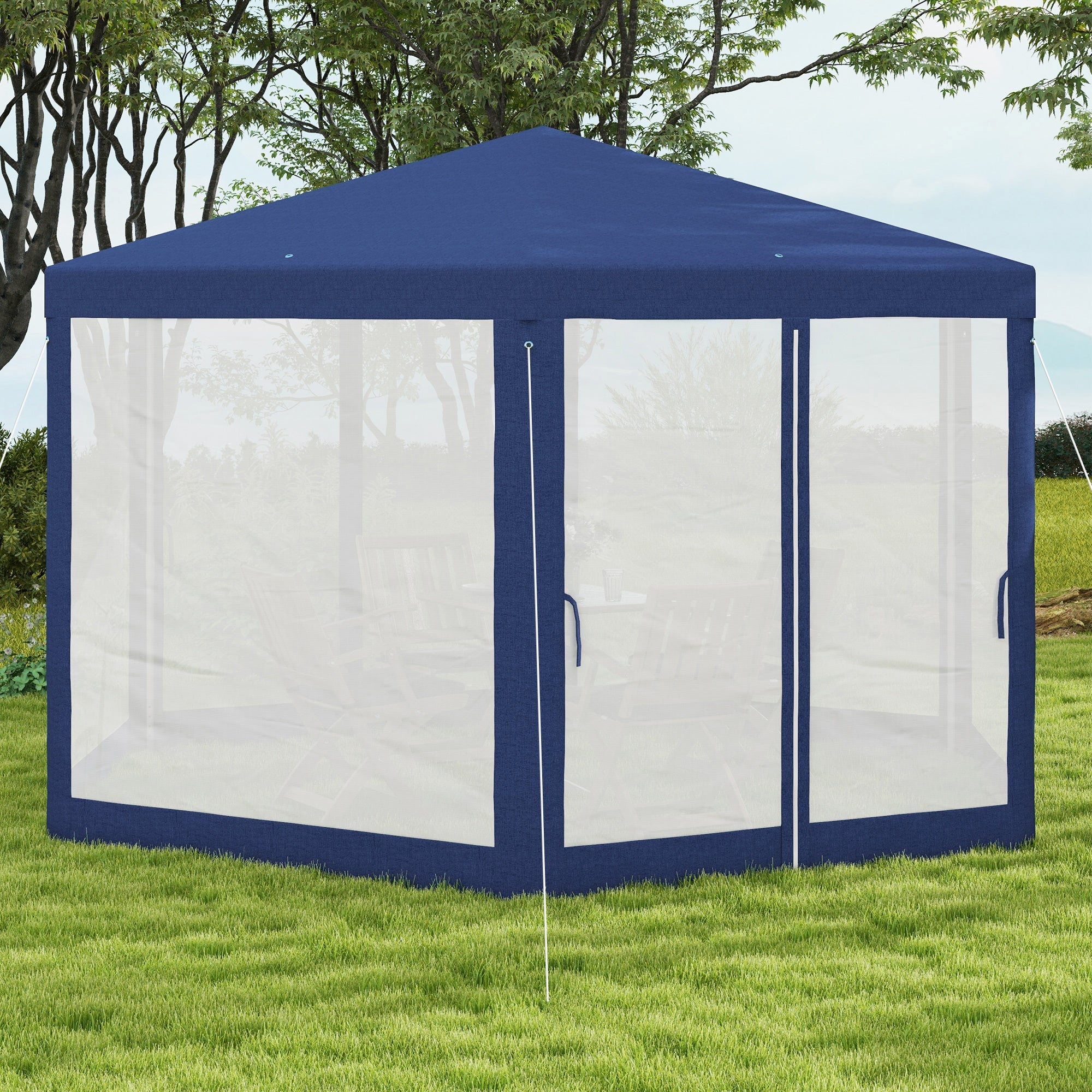 Outsunny Hexagon Party Tent, Patio Gazebo with Netting Mesh, Blue