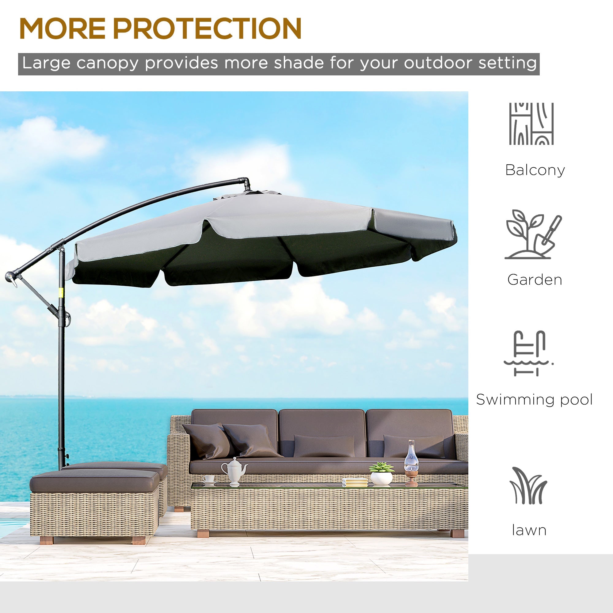 Outsunny Offset Patio Umbrella 11FT Cantilever Outdoor Umbrella with Easy Tilt Cross Base & 8 Ribs Dark Grey