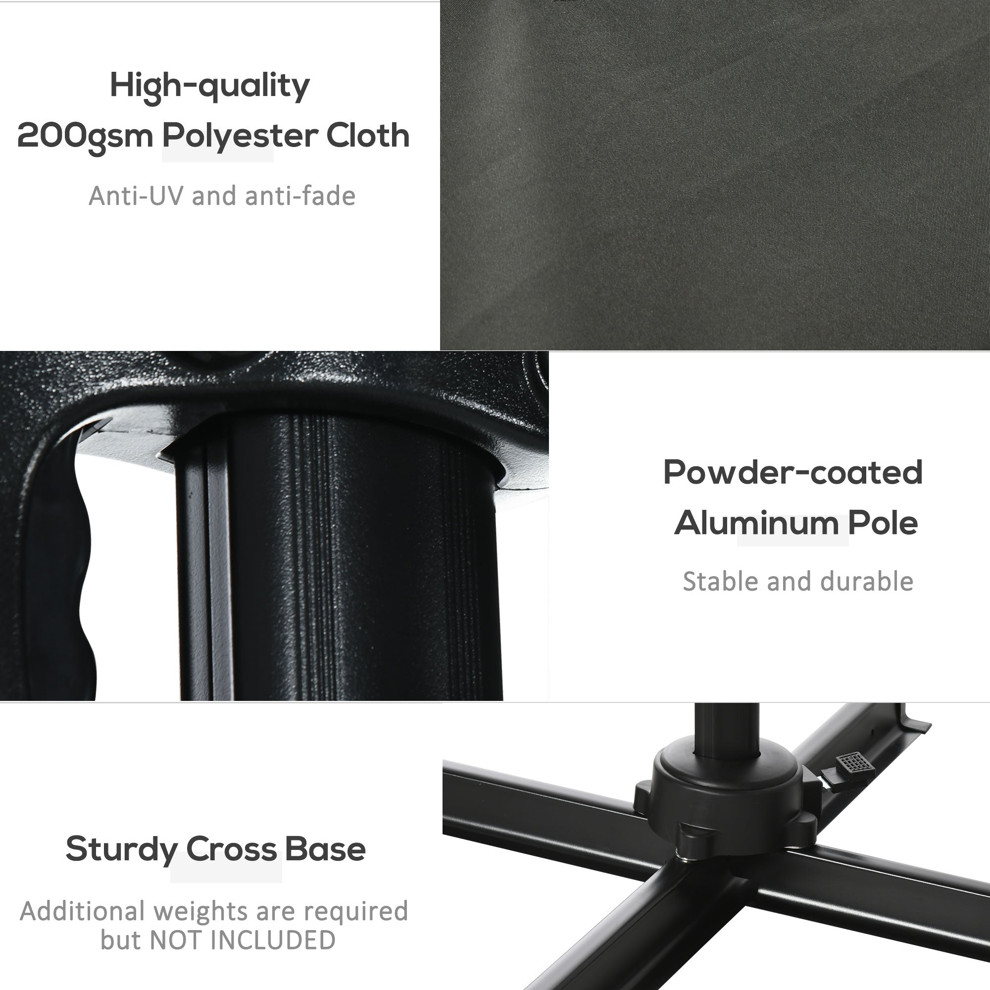 Outsunny 8'x8' Square Offset Patio Umbrella Hanging Cantilever Crank Parasol 360° Rotation Cross Base Grey