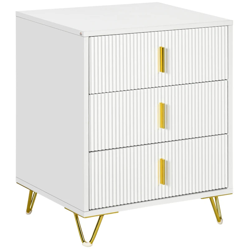 Drawer Chest, 3-Drawer Storage Cabinet Unit with Metal Legs for Living Room, 19.7"x15.7"x24.8", White