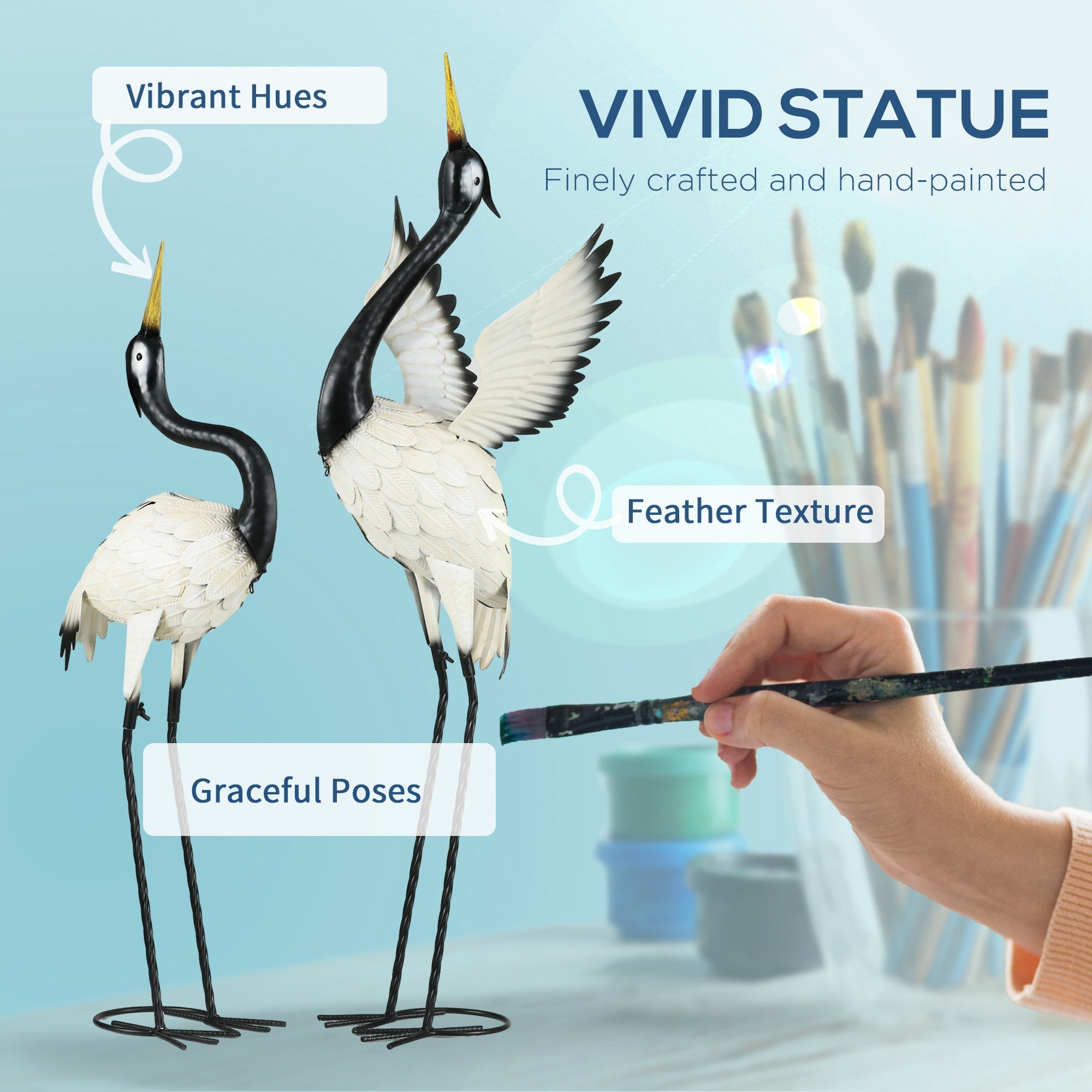 Outsunny 2pc Garden Heron Statues Metal Lawn Ornaments for Patio Backyard Decor White and Black