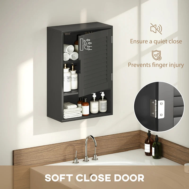Bathroom Cabinet, Wall Mounted Storage Cabinet with Adjustable Shelves, 40 x 20 x 60 cm, Black