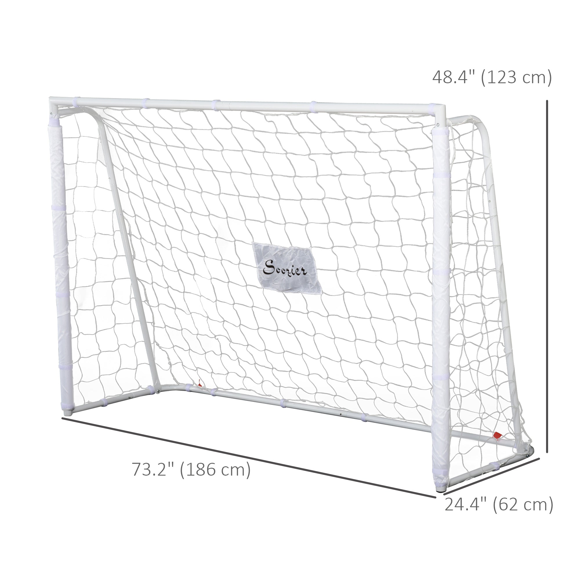 Soozier 6ft x 4ft Soccer Goal Net with Metal Frame, PE Mesh, Ground Stakes, Easy Assembly, White