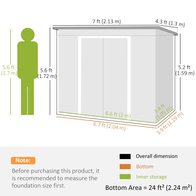 7' x 4' Galvanised Steel Garden Shed, with Foundation Kit - Green
