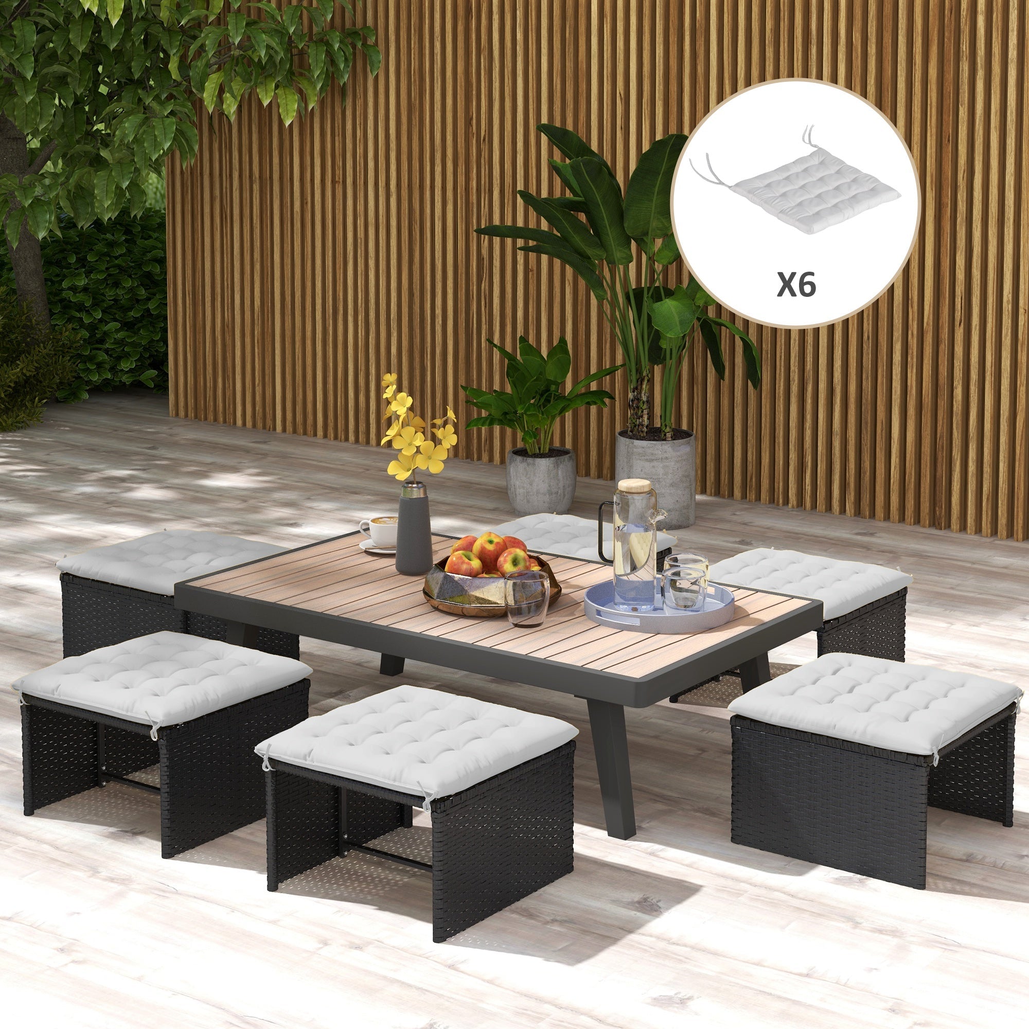 Outsunny Refined Relaxation: 6Pc Light Grey Button-Tufted Patio Chair Cushions Set with Ties, Indoor Outdoor Luxury