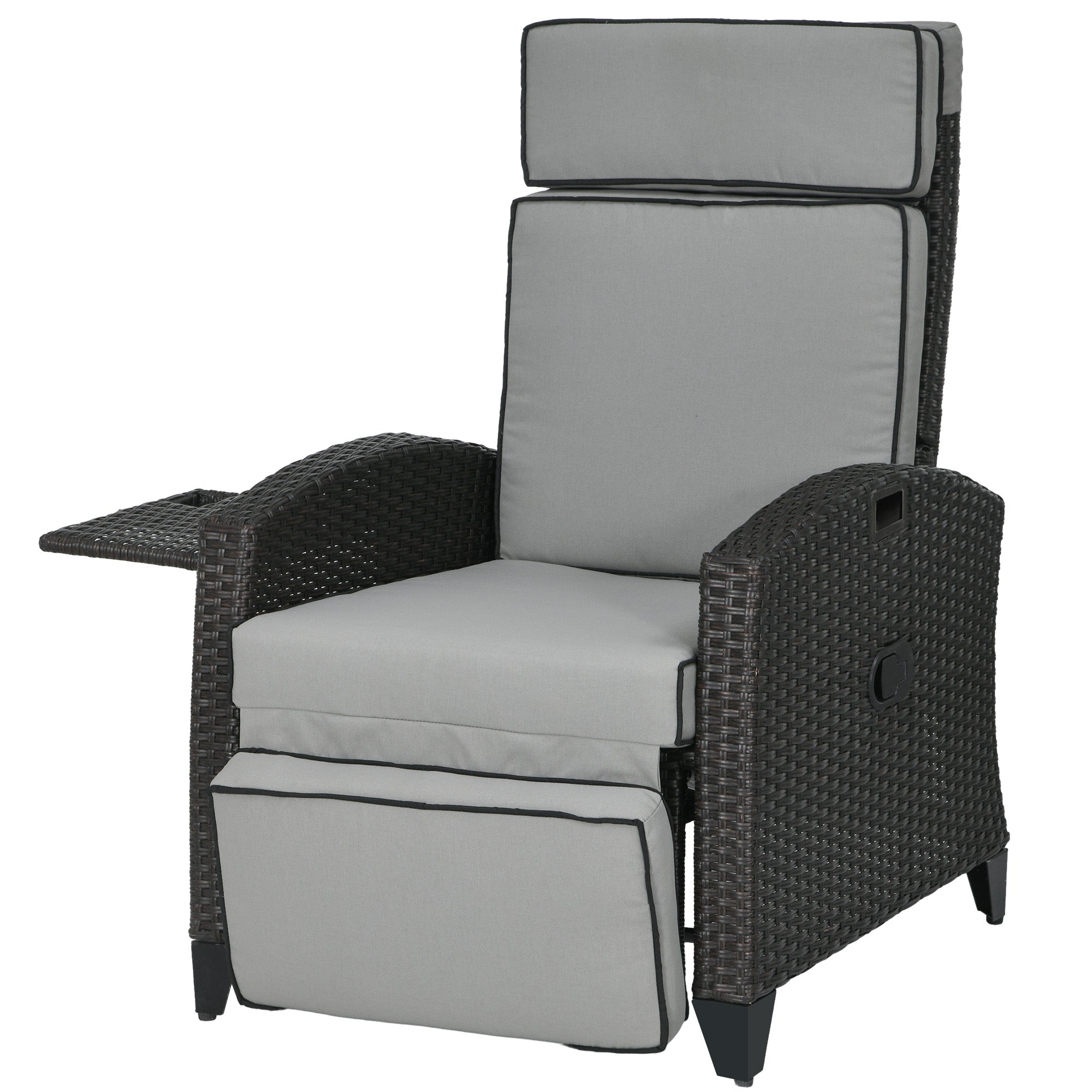 Outsunny Recliner Outdoor Chair Adjustable Backrest Side Tray Light Grey Patio Lounger Furniture