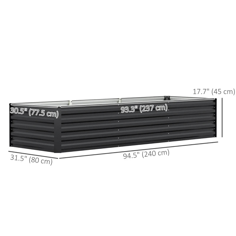 8 x 2.6 x 1.5ft Galvanized Raised Garden Bed, Reinforced Outdoor Planter Box with Open Bottom, Dark Grey