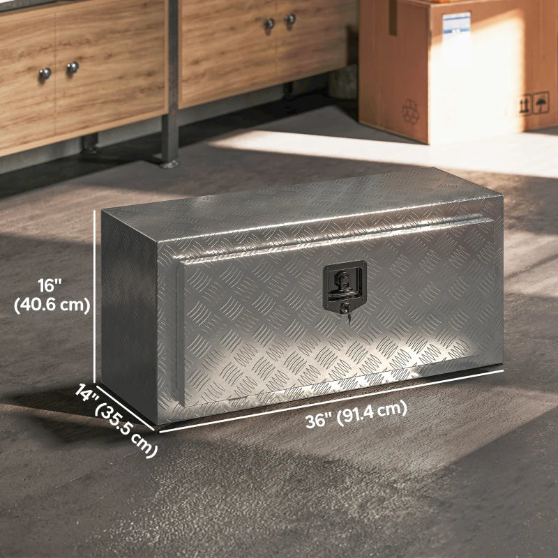 Heavy Duty Aluminum Truck Bed Tool Box, 36 Inch Wavy Plate Tool Box Chest, Waterproof Storage Toolbox Chest Organizer