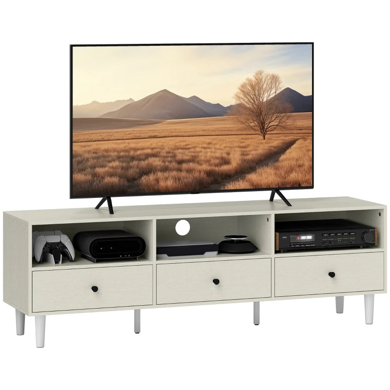 TV Stand for up to 75 Inches, TV Table with 3 Storage Shelves, 3 Drawers for Living Room, Bedroom, Cream White
