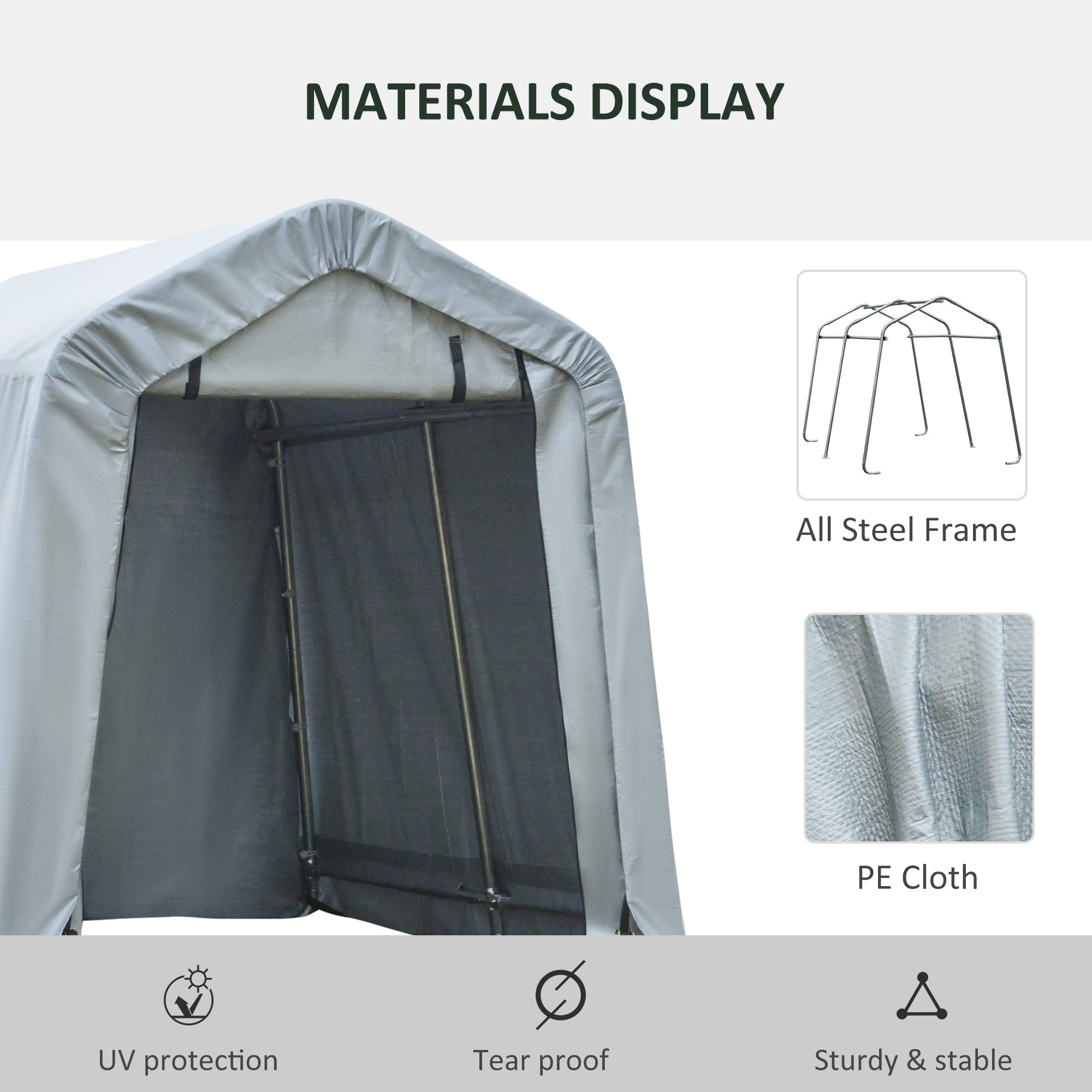Outsunny Outdoor Storage Shelter 8'x6' Heavy Duty Carport Shed with Rollup Zipper Door for Motorcycle Garden Grey