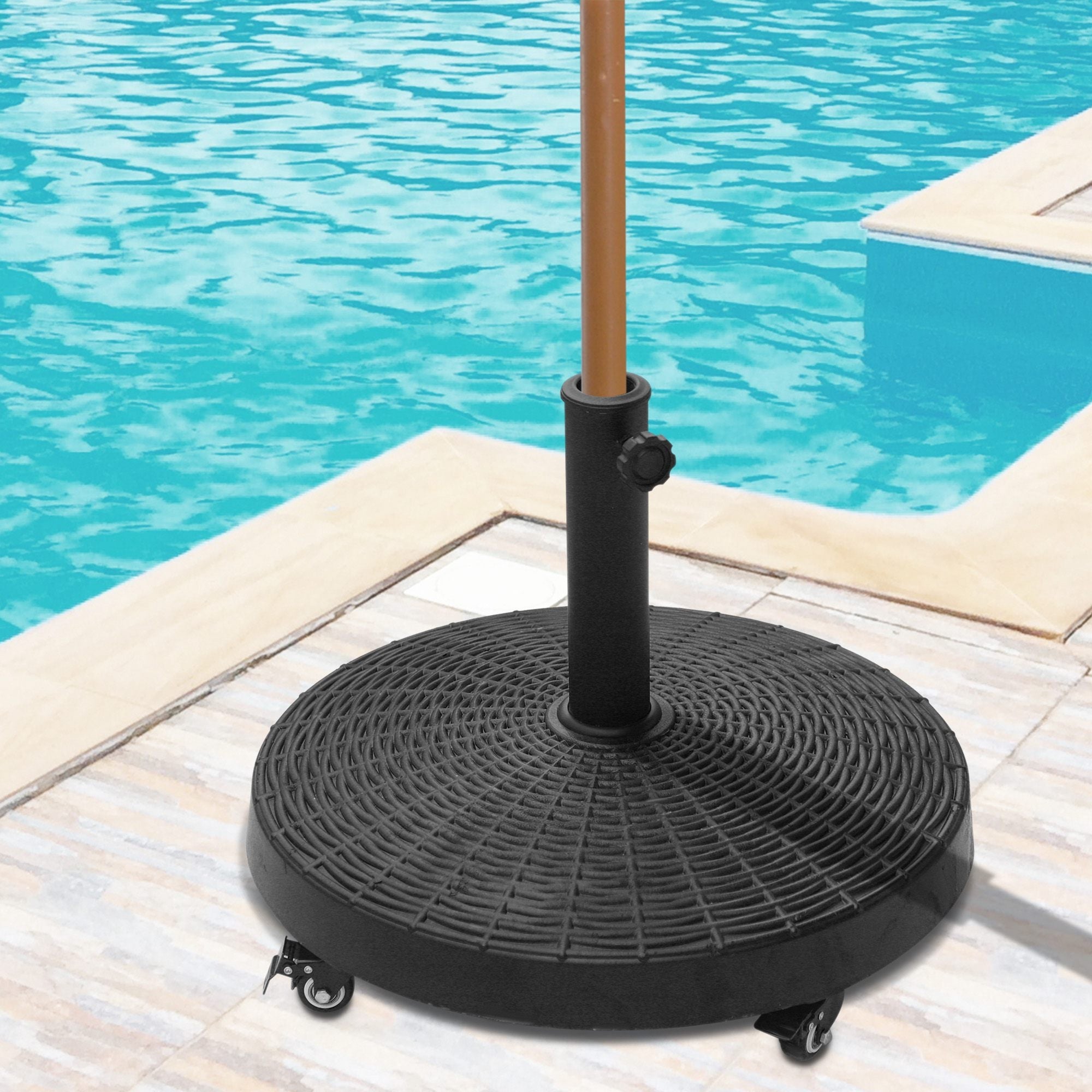 Outsunny Resin Patio Umbrella Base 20.5" Round Outdoor Parasol Stand with Braked Wheels Offset Garden Holder