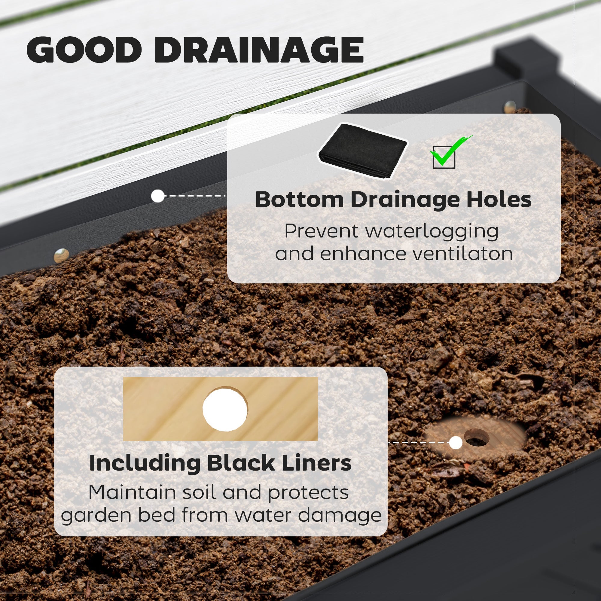 Outsunny Wooden Raised Garden Bed, Elevated Planter Box with Storage Shelf, Drainage Holes and Liner, 34" x 18" x 30", Black