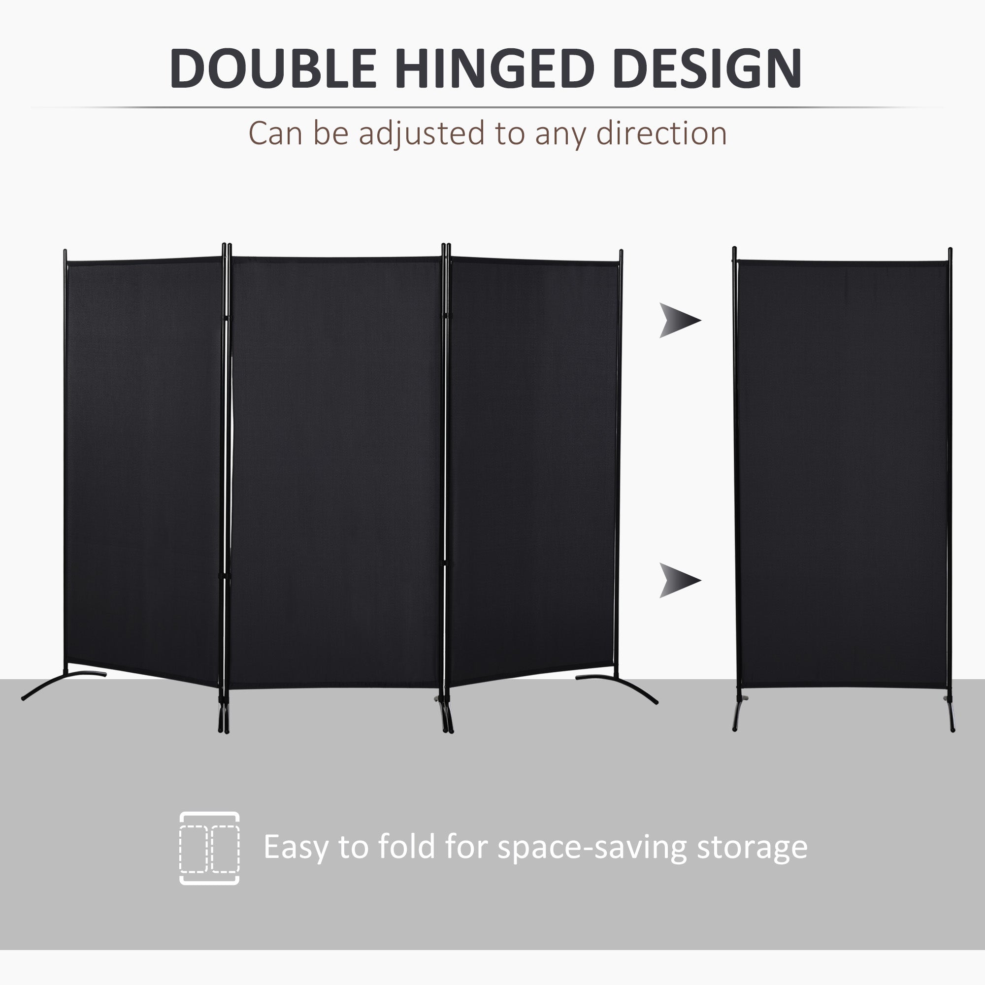 HOMCOM Minimalist Elegance Room Divider: 3-Panel Double Hinged Folding Wall Partition for Home Office, Sleek Black