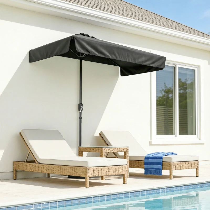 7.5ft Half Umbrella Semi Round Patio Parasol with Crank Handle, Top Vent for Garden, Balcony- NO BASE INCLUDED, Black