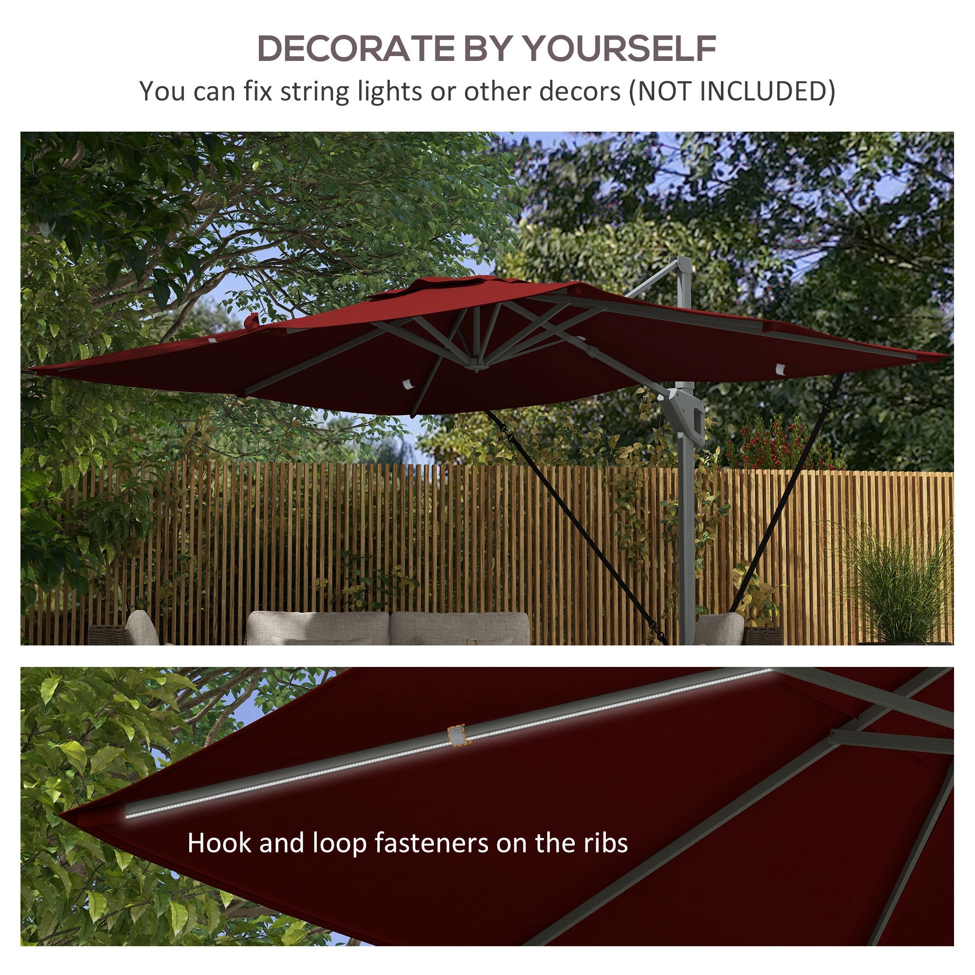 Outsunny 13 FT Red Cantilever Umbrella Aluminum Offset Outdoor Umbrella with 360° Rotation & Tilt