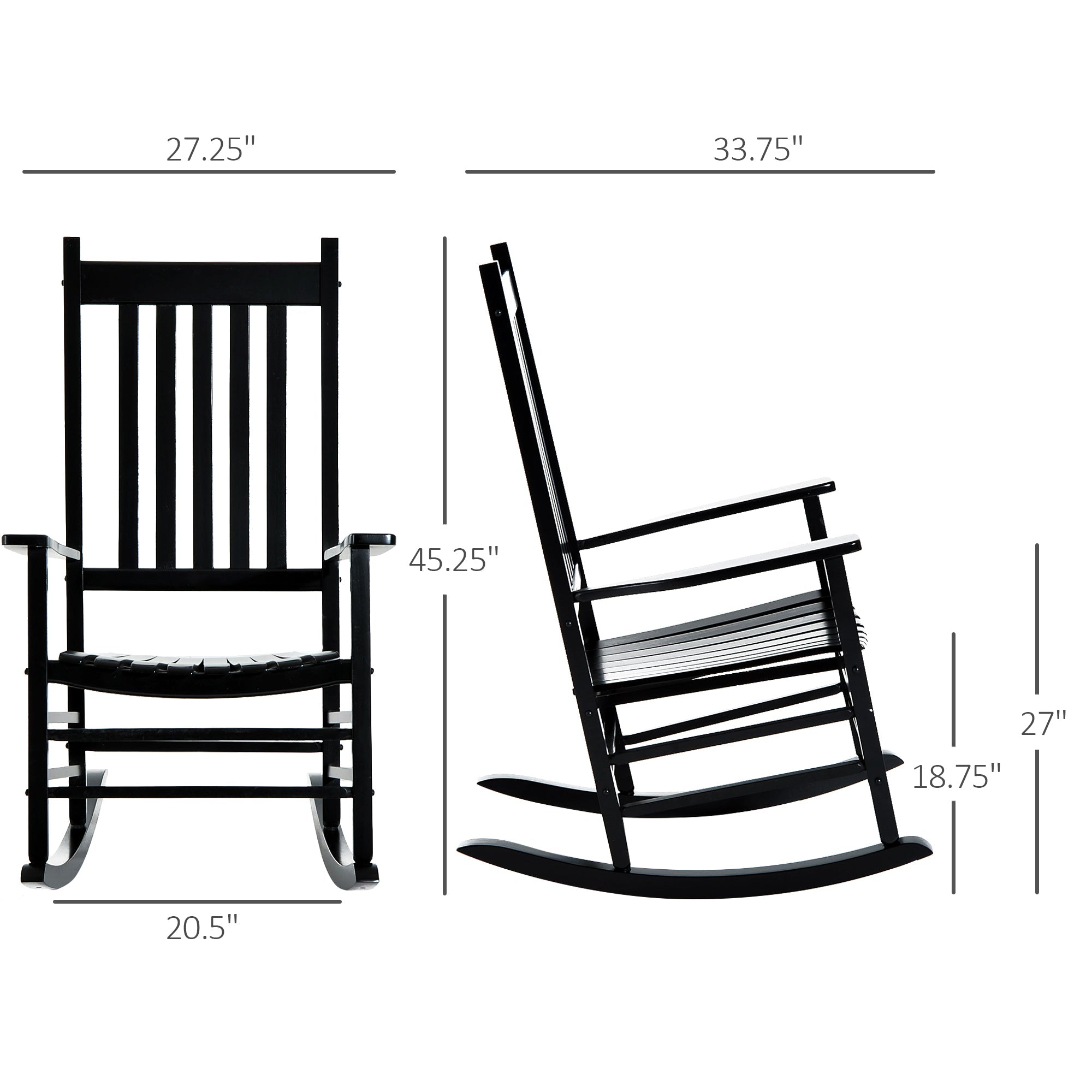Outsunny Porch Rocking Chair High Back Wooden Outdoor Patio Rocker Black Comfort