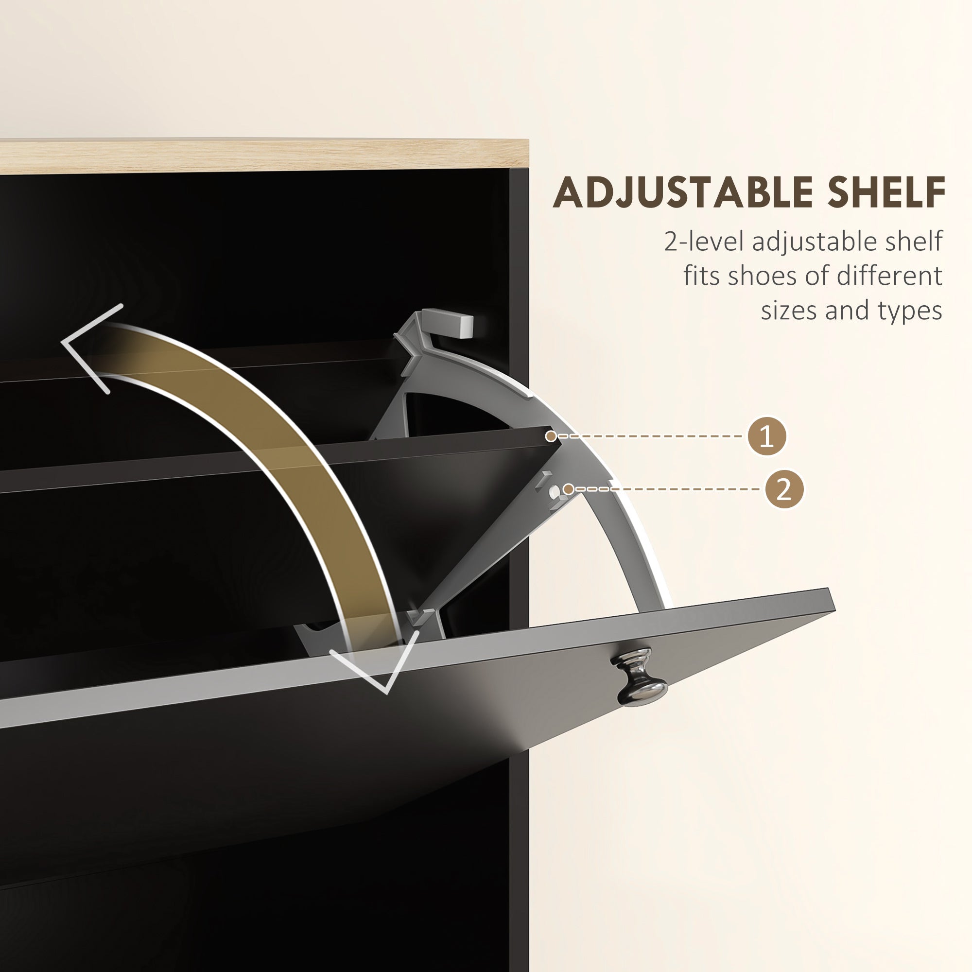 HOMCOM Narrow Shoe Storage Cabinet with 3 Flip Drawers Adjustable Shelves for 24 Pairs Black