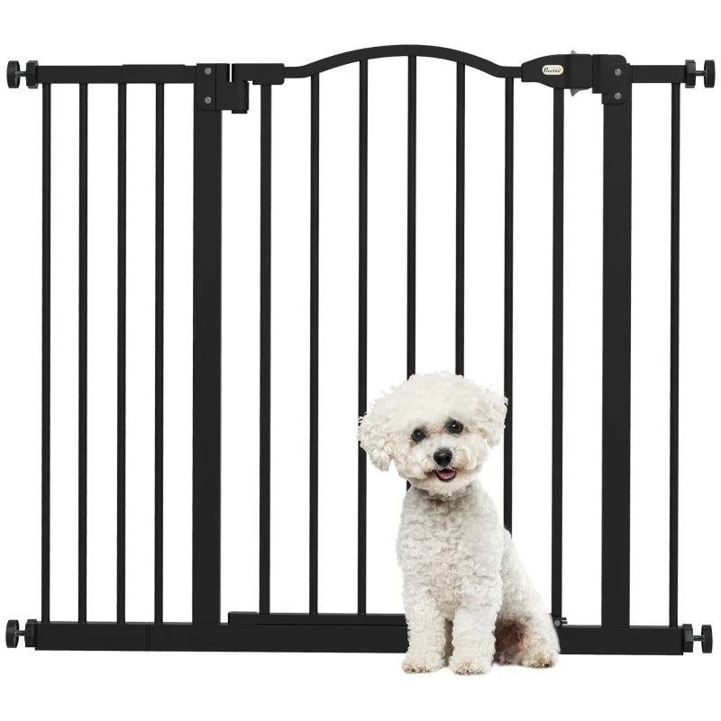Extra Tall Dog Gate with Door, Pressure Fit, Auto Close, Double Locking for Doorways Hallways Stairs, 29"-37", Black